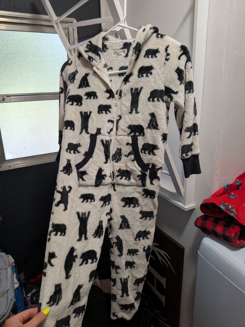 Little Blue House KidsCozy Bear Print Kids Fleece Pajama Onesie - Black on Cream